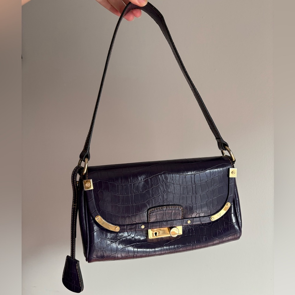 Franco Sarto Purple Crocodile-Embossed Leather Shoulder Bag Y2K 💜